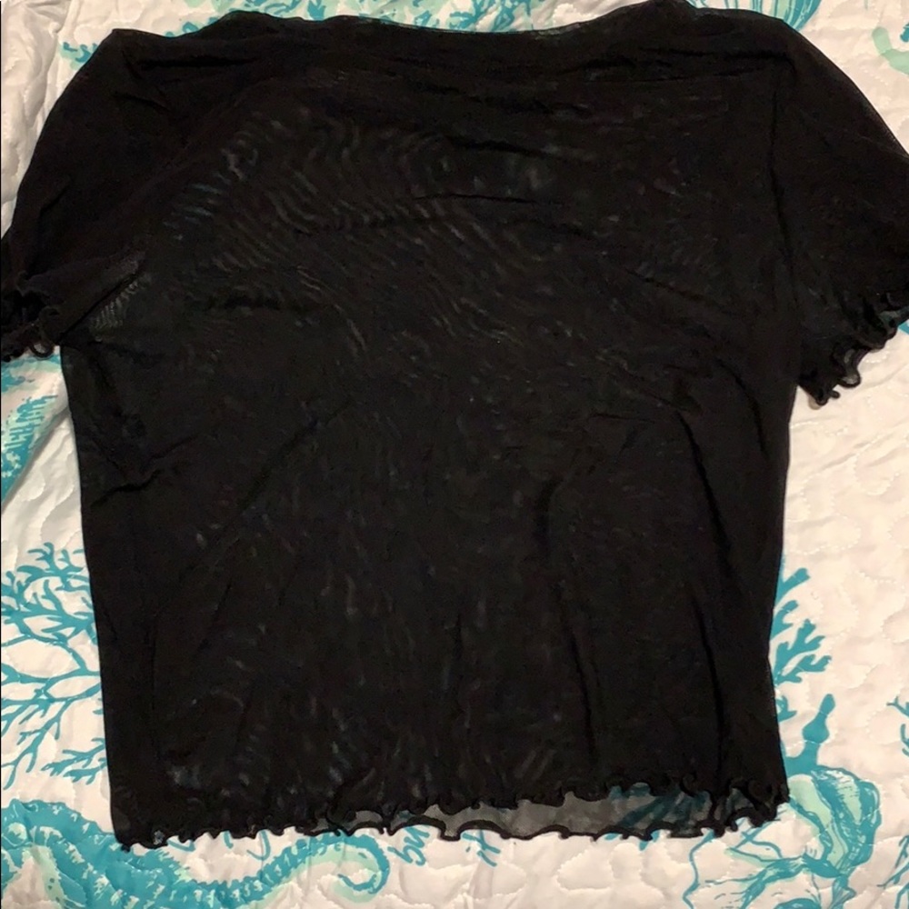 Black mesh creep top scallop ruffle details